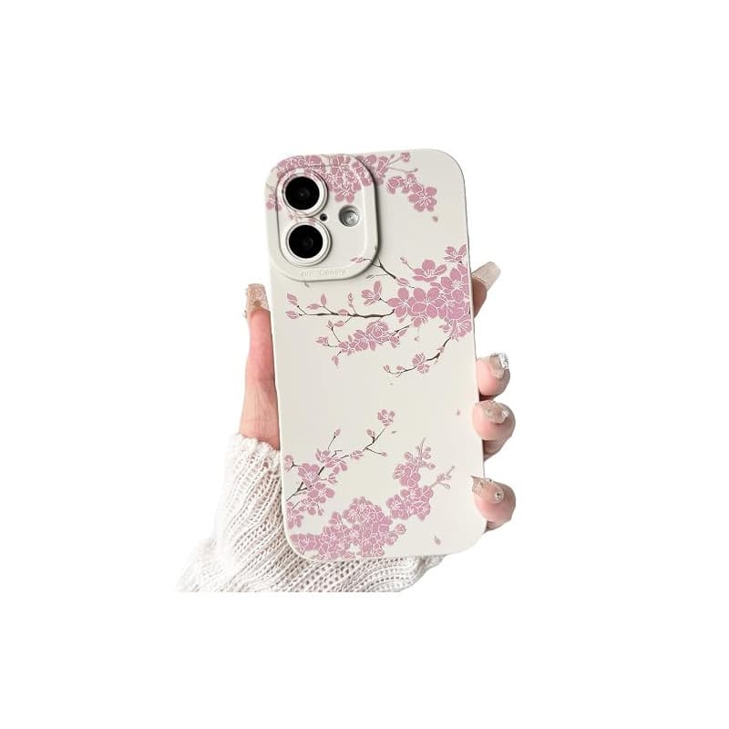 NITITOP Coque pour iPhone 16 Fleur Cerisier Motif, Blanc Rose | Aesthetic Floral Imprimé, Mignon et Esthétique, pour Femmes Fill