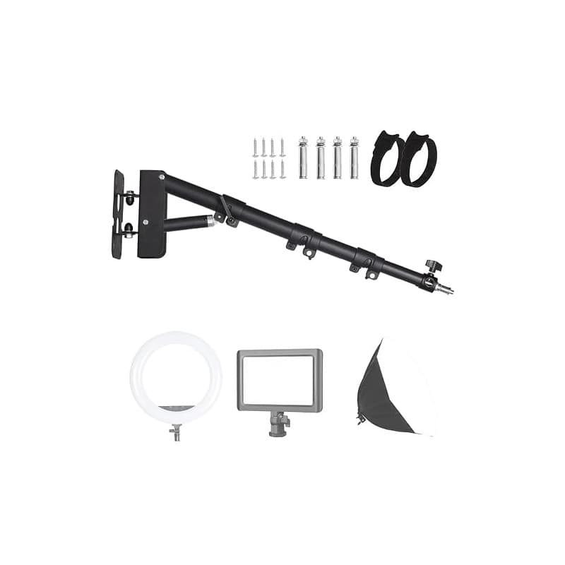 FEIFANTEAM Bras de Suspension Triangulaire Mural 110 cm, Flexible à 180 Degrés de Rotation, Support Mural pour Anneau Lumineux p