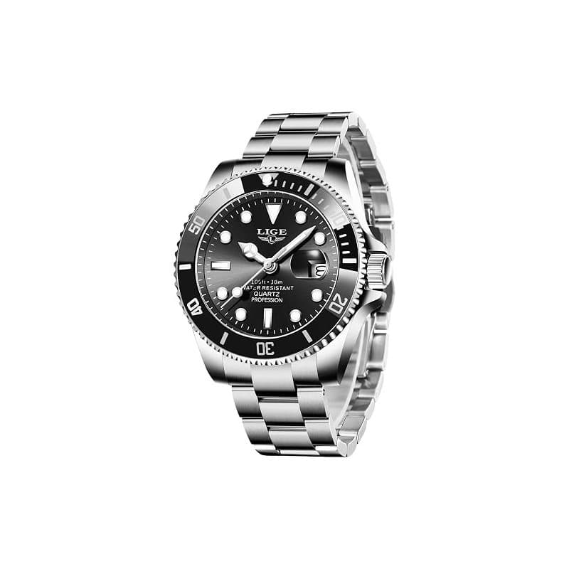 LIGE Montre Homme Quartz Acier Étanche Calendrier Lumineux | LIGE Montre Homme, Quartz Analogique, Acier Inoxydable Étanche 3ATM