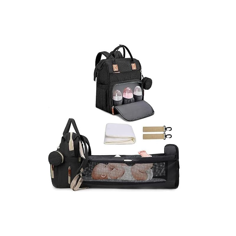 Fexkean Sac à Dos à Langer pour Bébé,Sac à Dos Pour lit bébé,Sac à langer de voyage portable avec lit pliable Sac à Couches Mult