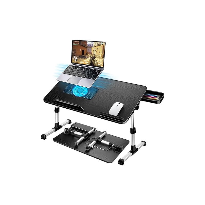 AirOpen Table de Lit pour Ordinateur Portable, Pliable, Réglable en Hauteur et Angle, Plateau de Lit avec Tiroir/Refroidisseur P