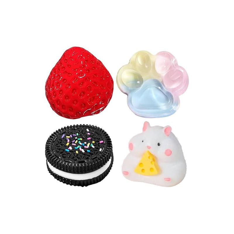 SSKHE 4Pcs Taba Squishy Set, Fraise + Hamster + Chat Paw + Hamster, Fufu Squishy Squishe Toy Squishes Kit pour Le soulagement du
