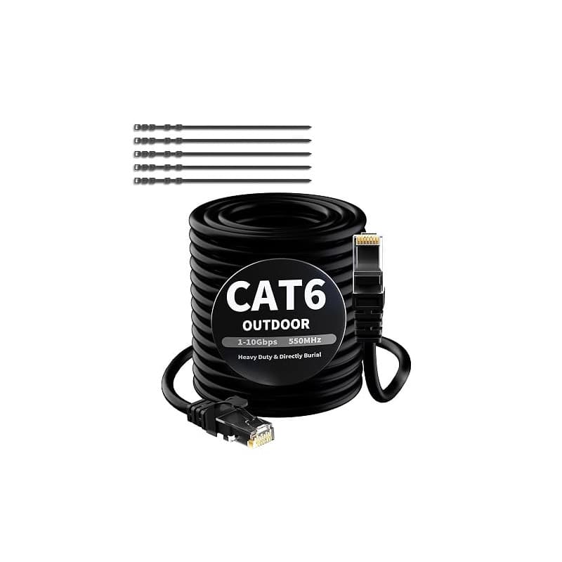 Mygatti 75 Mètres Câble Ethernet Extérieur CAT6 Noir, Réseau Internet Gigabit, Robuste, Étanche, Pose Directe pour Caméra POE, R