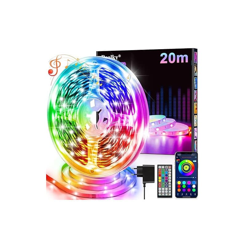 Ruban LED, 20M Flexible RGB Bande LED Decoration Chambre, Bluetooth App Contrôle Synchroniser avec Rythme de Musique, Led Chambr