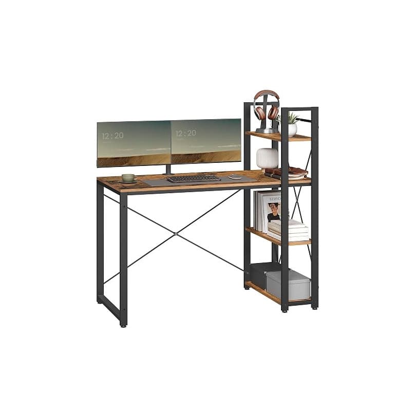 VASAGLE Bureau avec ÉtagÈres RÉversible À Gauche ou À Droite, Longueur 120 cm, Table d'Ordinateur, pour Bureau À Domicile, Monta