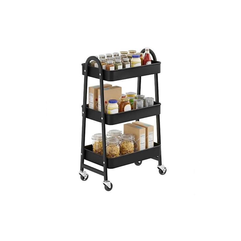SONGMICS Desserte à roulettes en Acier, à 3 Niveaux, 45 x 31 x 77,5 cm | Chariot de Rangement, Étagère Cuisine, pour Salle de Ba