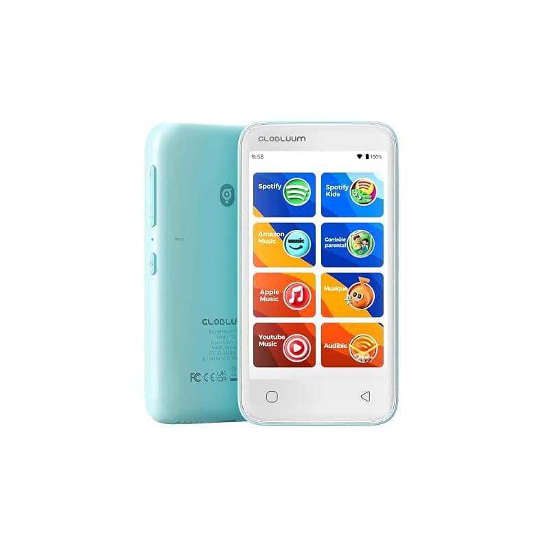 Globluum – Lecteur MP3 pour Enfants avec contrôle Parental, accès à Spotify et Audible, 16 Go, Bluetooth et Wi-FI (Vert Menthe)
