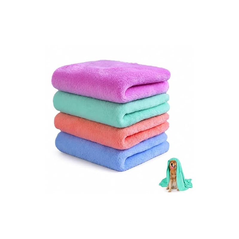 Ensemble de Serviettes Chien Super Absorbantes – 4 Pièces | Textiles et Accessoires pour Chiens | Essuie-Pattes pour Chien | Lav