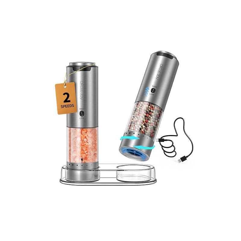 CIRCLE JOY Ensemble de Moulin à Sel et Poivre Électrique Rechargeable Moulin à Épices avec Base, Récipient de 95ml, Lumière LED