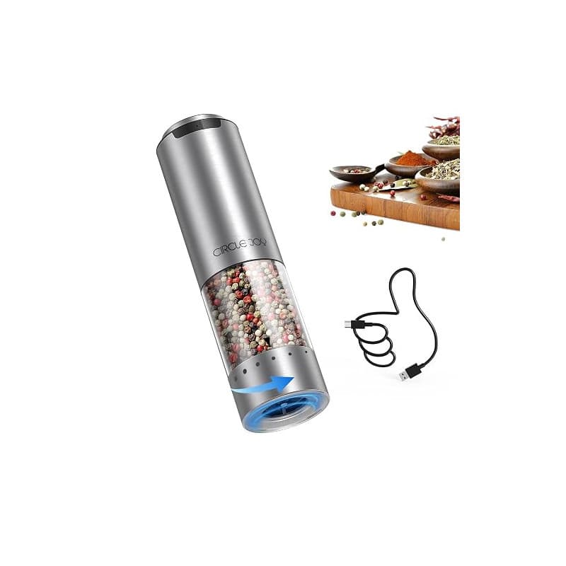 CIRCLE JOY Moulin à Poivre Électrique en Acier Inoxydable Rechargeable Moulin à Épices avec Récipient Transparent de 95ml, Lumiè