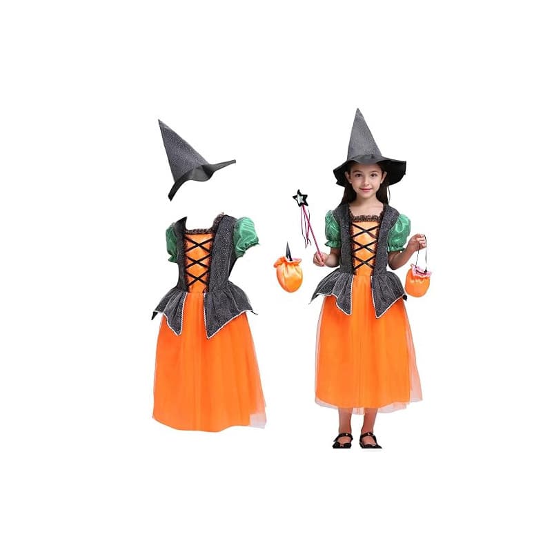 Efymosce Déguisement Halloween Fille Sorcière, Costume Enfant, Robe Sorcière, Deguisement Sorcier