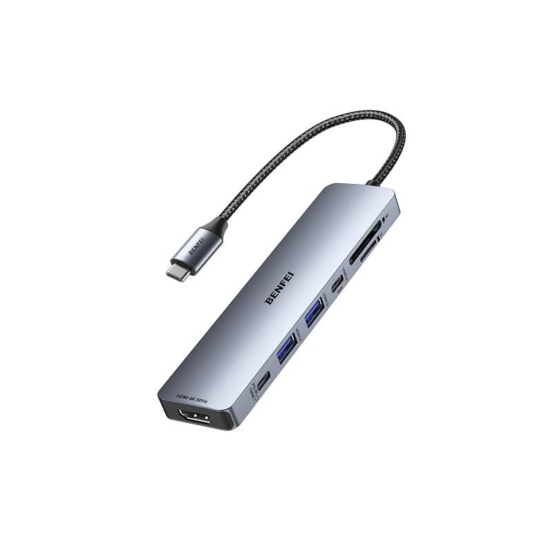 BENFEI Hub USB C 7-en-1 avec HDMI(4K@60Hz), 2 USB-A, 1 USB-C Data, 100W de Charge, Lecteur de Carte SD/TF,Compatible avec MacBoo