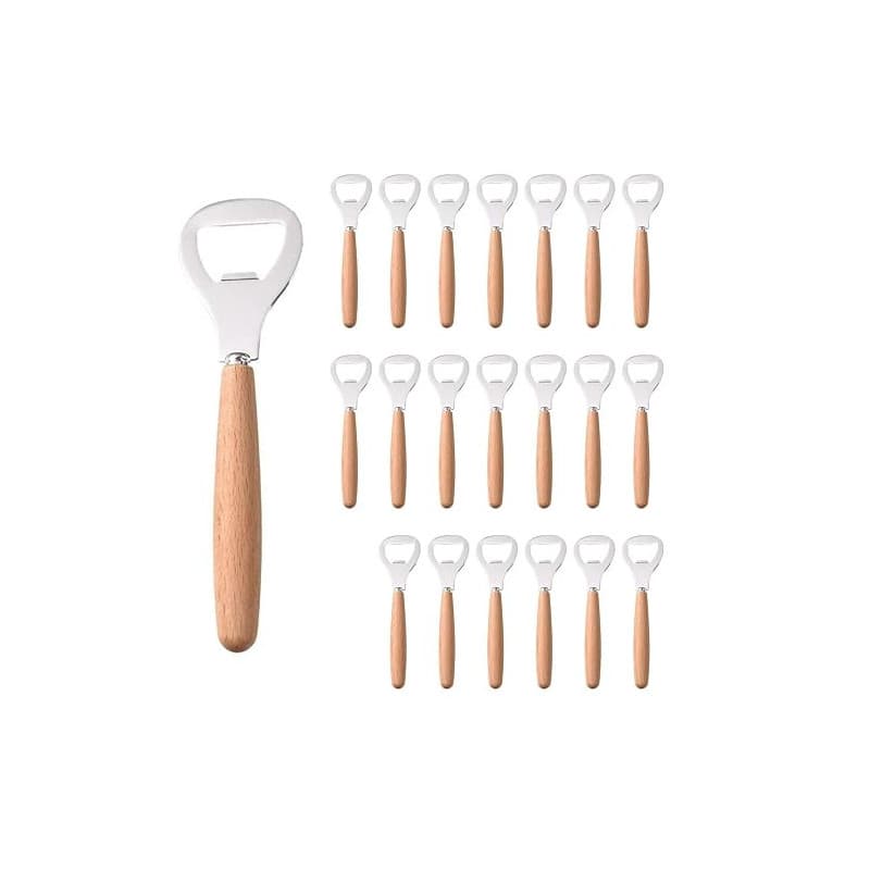 Lot de 20 décapsuleurs en bois avec tête en acier inoxydable - Décapsuleur à bière avec poignée ergonomique en bois - Décapsuleu