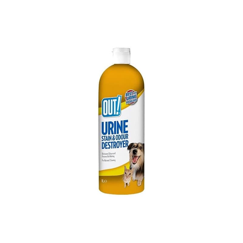OUT! Destructeur de taches d’urine et d’odeurs pour animaux de compagnie | Enzymatic Pro-Bacteria Cleaner - 1 Litre