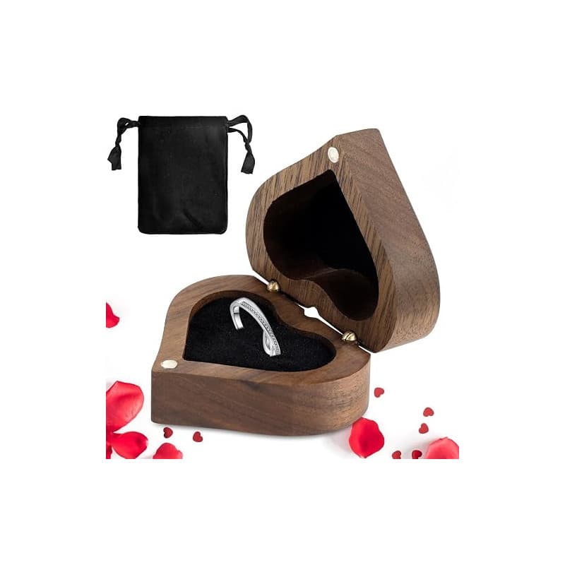 Écrin à bague, Boîte à bagues en bois de noyer, Boîte à bagues en forme de cœur, avec Intérieur en velours, rangement des bijoux
