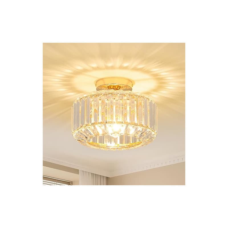 Stepeak Doré Plafonnier Salon Cristal avec Abat-jour en Verre - Lustre Moderne pour Chambre, Salle à Manger, Couloir, Cuisine