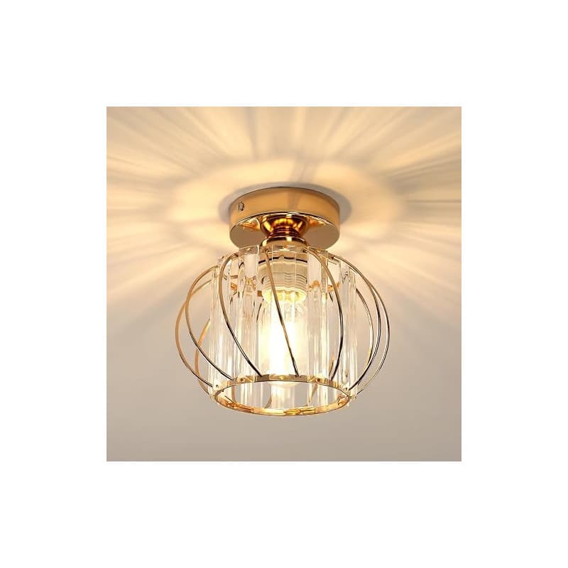 Goeco Plafonnier Or en Cristal Moderne Douille E27, 19CM | Lampe de Plafond Lustre Industriel Vintage avec Abat-jour en forme de