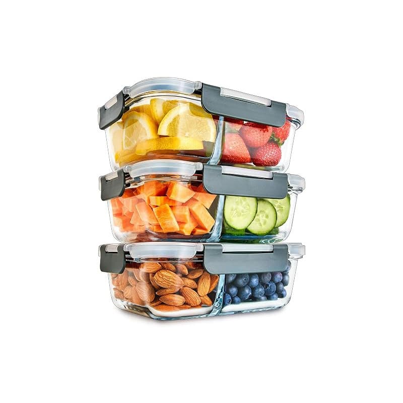 Igluu Meal Prep Boîte Alimentaire Verre (Lot de 3) 2 Compartiments – 980ml | Couvercle hermétique et sans BPA – Four, air fryer,