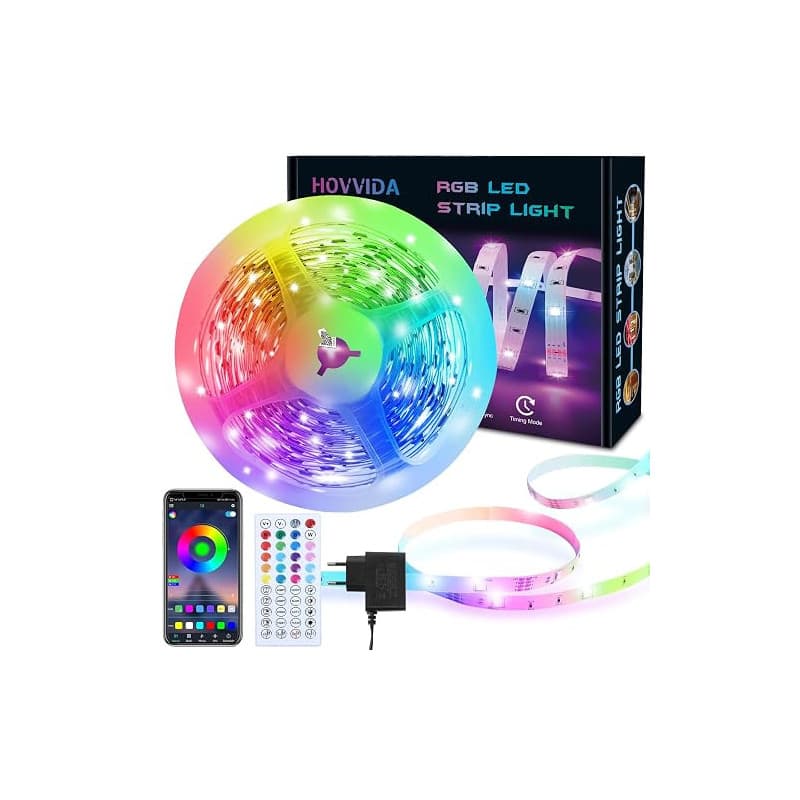 HOVVIDA Ruban LED 10m, LED Chambre 10m, Bande LED, 300 LED, 30 LED/Mètre | 1x10m, 24V, APP et Télécommande, Synchronisation de l