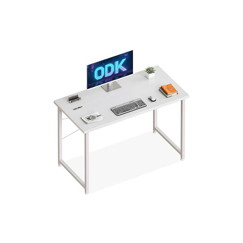 ODK Petits Bureau, 100x48cm, Bureau d'Ordinateur, Blanc | Bureau Informatique compact avec structure métal, idéal comme table d'