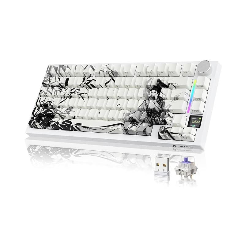 YINDIAO Attack Shark X820 Ultra Gasket Clavier Mécanique avec écran TFT et Knob, Disposition ANSI 75%, 2,4GHz/BT/Filaire, 5 Mous