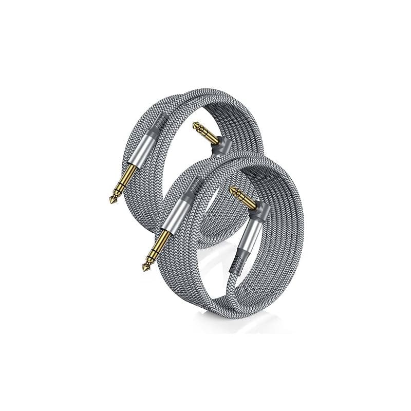 RUXELY Câble Stéréo Audio Jack 6,35mm 3M 2P,Cordon Guitare Instrument TRS | Câble Coudé 1/4 Mâle vers Mâle à Angle Droit pour Gu
