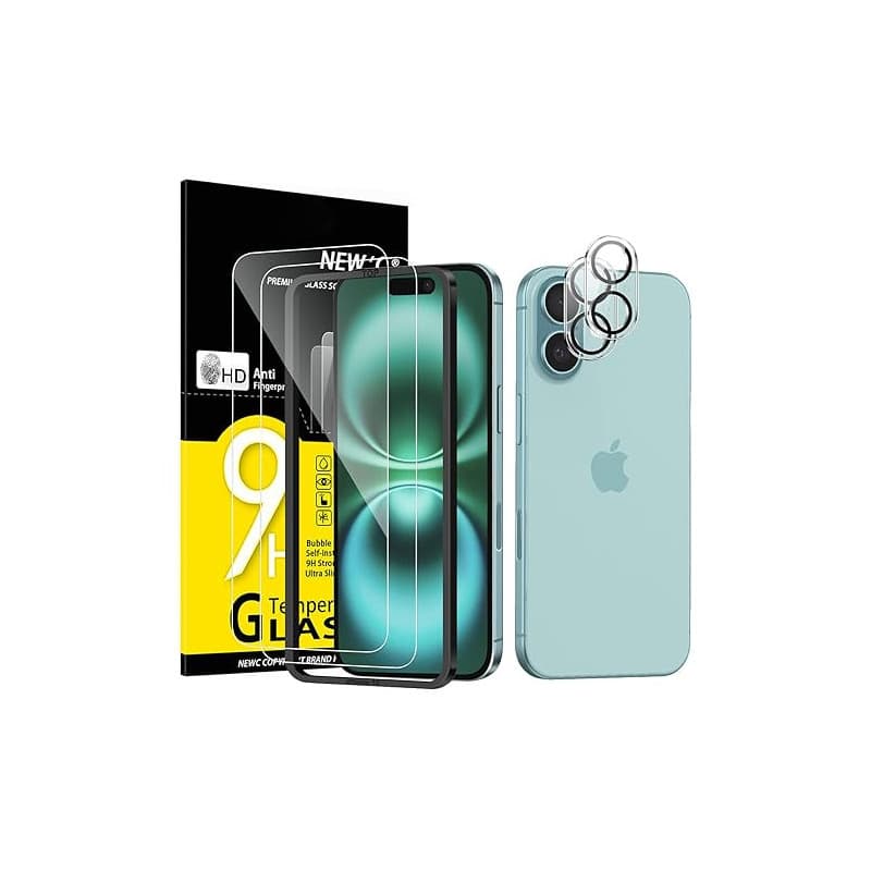 NEW'C Kit de 4, 2 x Verre Trempé pour iPhone 16 (6,1 Pouces) et 2 x Protection Caméra Arrière - Anti Rayures - sans Bulles d'air