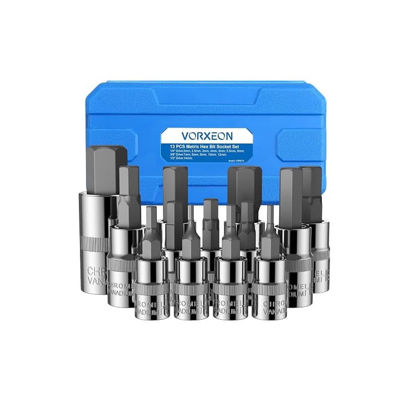 VORXEON 13Pcs Jeu de Douilles Allen 1/2 3/8 1/4 Douille à six pans 2mm à 14mm Set de embouts mâle à 6 pans en CRV Douille hex Do