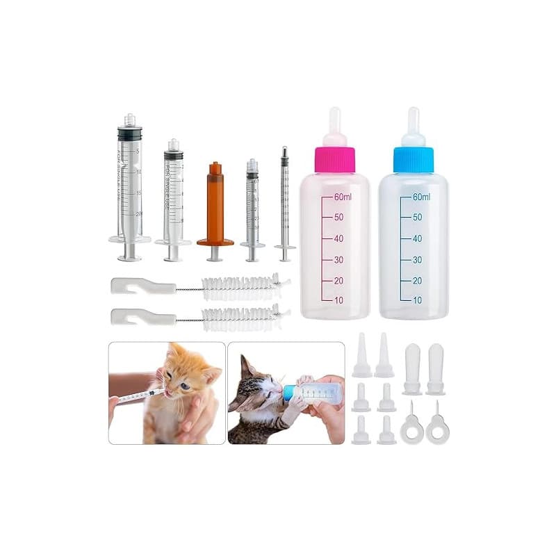 DONQL 60ml Biberon Chiot*2, Kit Biberon pour Animaux, Biberon pour Chaton, 8 Seringues à Tétons pour Animaux Domestiques, Tetine