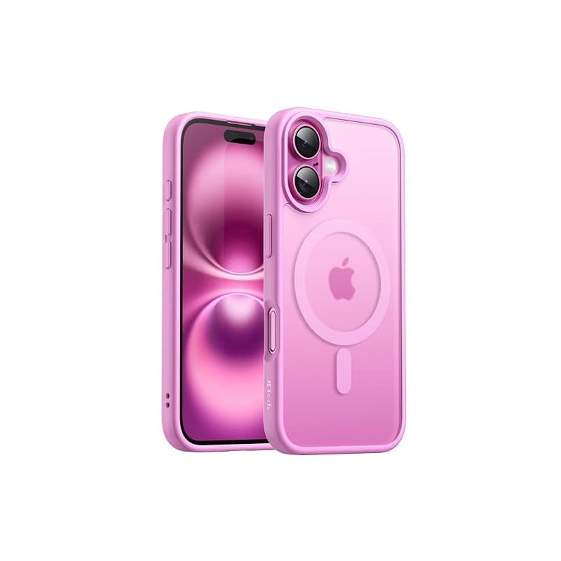 JETech Coque Mate Magnétique pour iPhone 16, Rose | Compatible avec MagSafe, Dos Translucide Mat, Étui Housse Protection Fine An