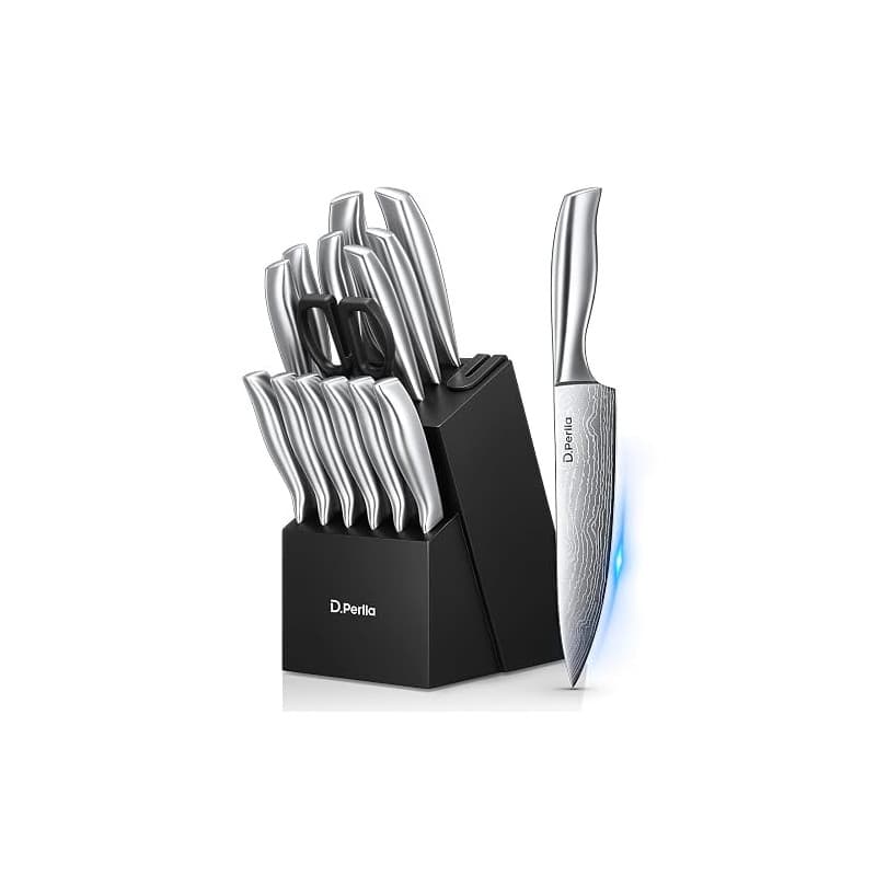 D.Perlla Couteaux de Cuisine, 15 Set de Couteaux de Cuisine Professionnel, Ensemble de Couteaux de Cuisine en Acier Inoxydable S