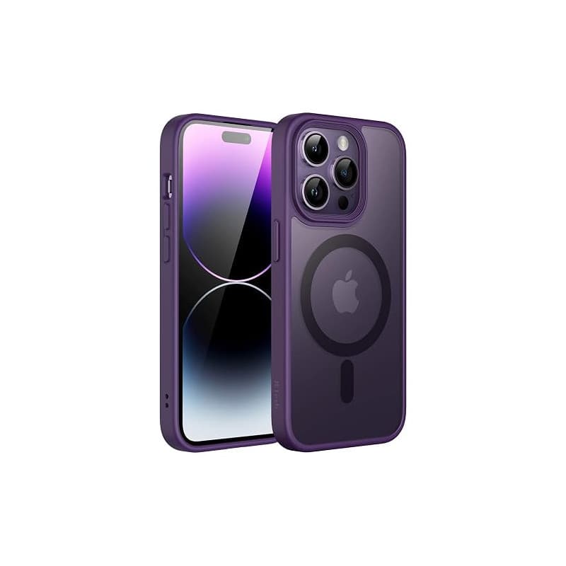 JETech Coque Mate Magnétique pour iPhone 14 Pro Max, Violet Intense | Compatible avec MagSafe, Dos Translucide Mat, Étui Housse