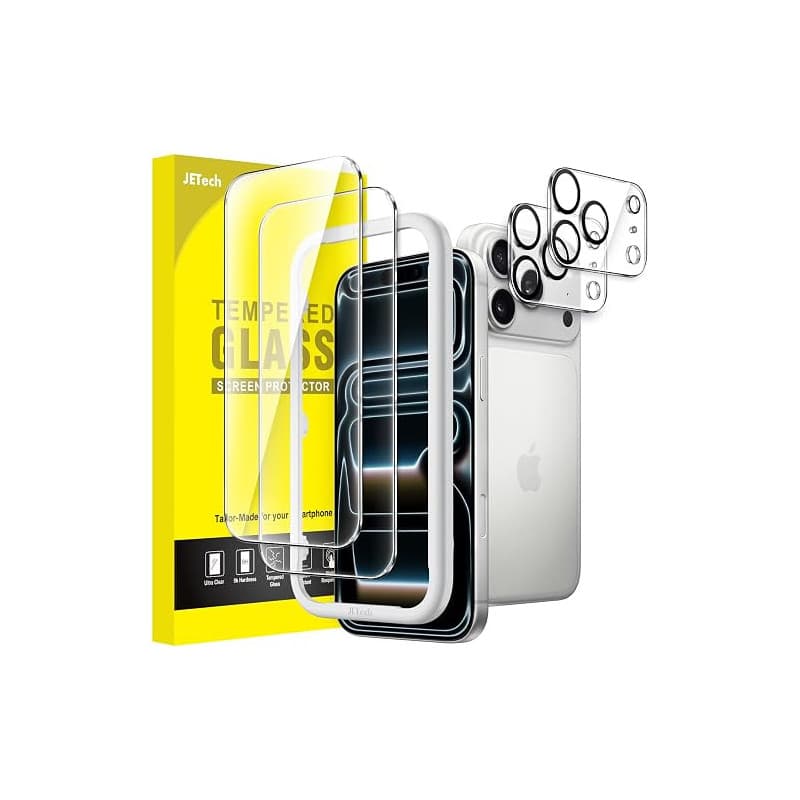 JETech Verre Trempé pour iPhone 17 Pro Max, Lot de 2+2 | Avec Protection d'Objectif Caméra, Protection D'écran Transparent HD, P