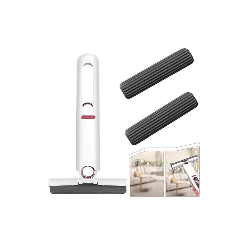 Balai Eponge Mains Libres avec 3 Tampons Rechange Tête Balai Portable Remplaçable Manche Court Serpillière Eponge Portable Auto