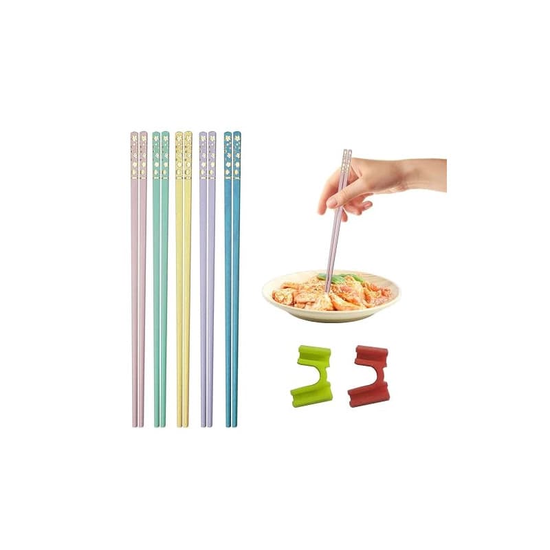 Lot de 5 paires de baguettes chinoises avec clip pour baguettes, passent au lave-vaisselle, réutilisables, antidérapantes, pour