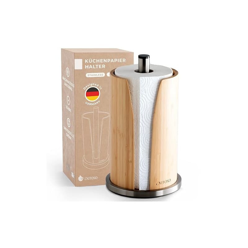 Exitoso Porte-rouleau de cuisine en bambou - Zewa - Porte-serviettes de cuisine - Support de papier de cuisine - Support de papi