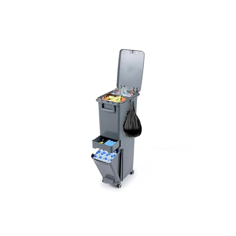 COSTWAY Poubelle Cuisine 32 L en Plastique, Poubelle Tri Selectif 2 Bac avec Tiroir, 2 Seaux Amovible, Poubelle Pédale Étroite 2