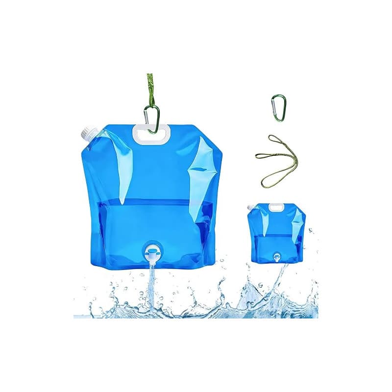 2 Poche A Eau Pliables Set,Poche A Eau Avec Robinet 10 L / 5 L,Reservoir Eau Camping Car Avec Mousqueton Et Corde De Suspension