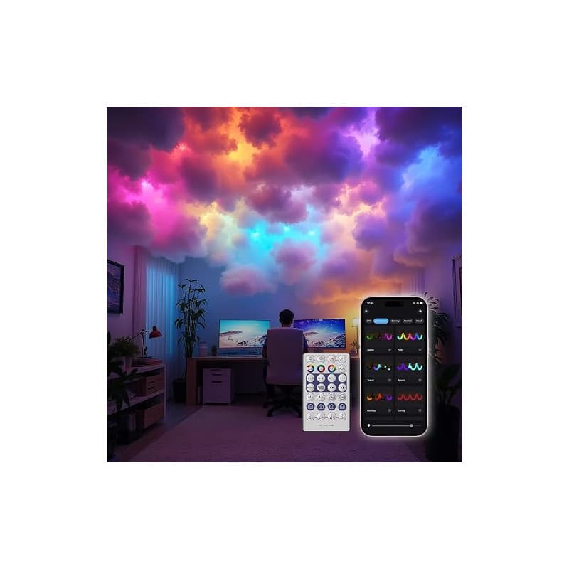 Neisouf Couverture nuage LED lumière de coton, bricolage RGB+IC Chasing musique synchronisation 3D coton plafond nuage lumière a