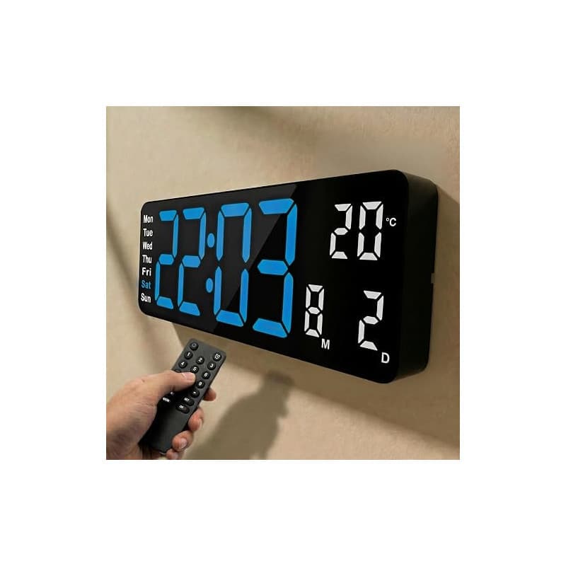 Opis Clock 1 XL Horloge Murale Numérique LED Rétro 32 cm, Bleu-Blanc | Grands chiffres lumineux, thermomètre intégré, double ala
