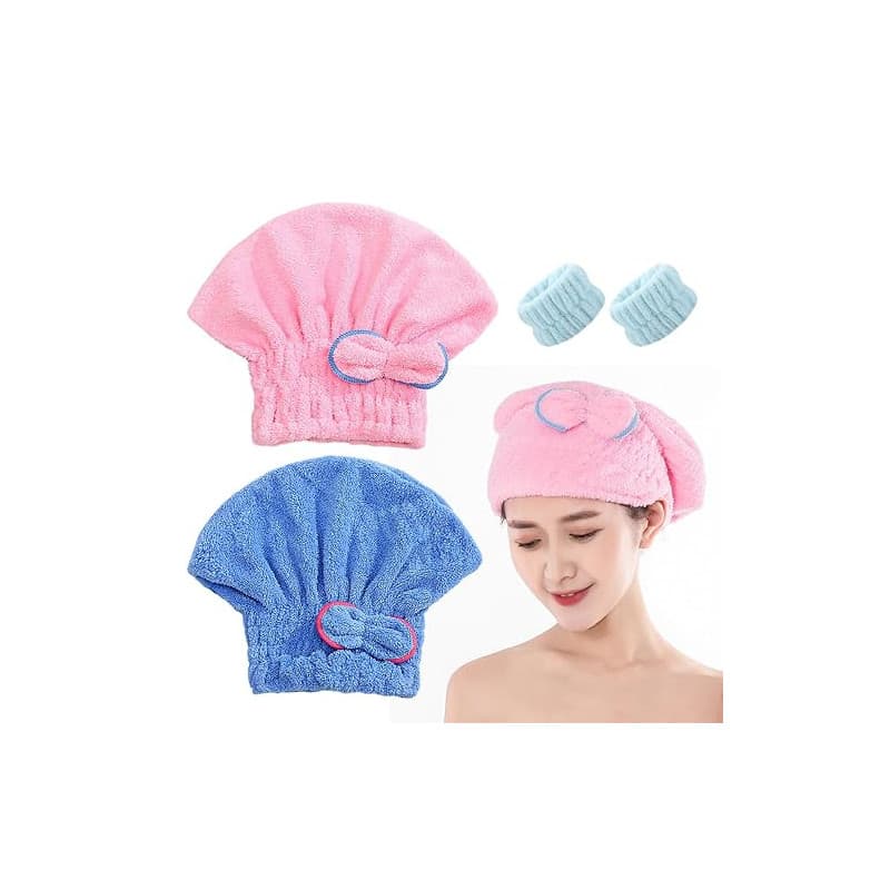 MEMOFYND 2 Serviettes À Cheveux,2 Dragonnes pour Laver Le Visage,Une Serviette À Cheveux en Microfibre,Un Bonnet pour Sécher Les