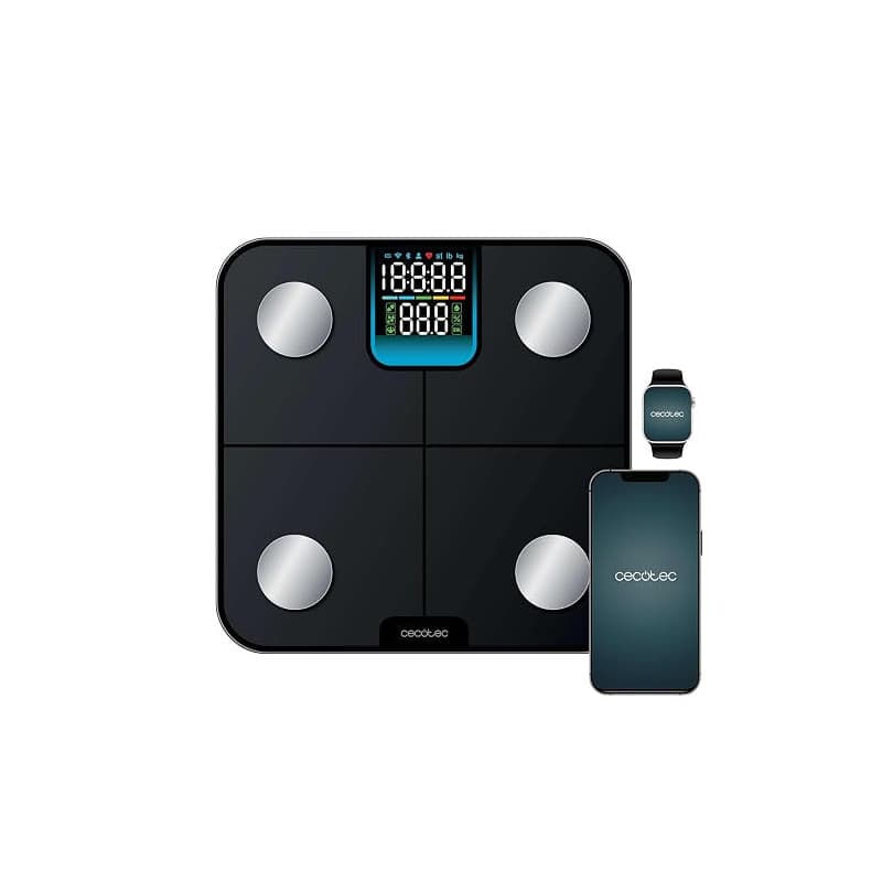 Cecotec Balance de Salle de Bain Intelligent avec App Surface Precision HealthySmart. Bluetooth et 25 Paramètres, Taille 28x28 c