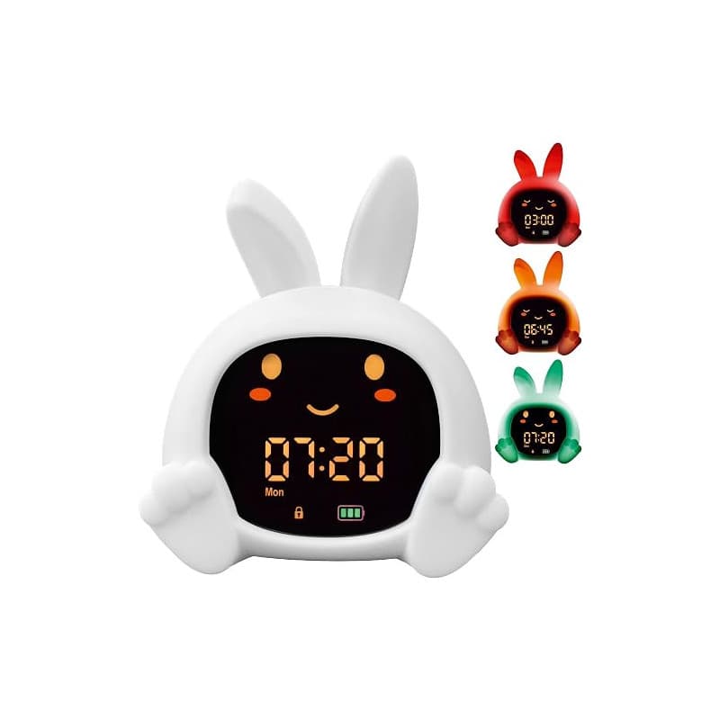 ZAZU Sarah Réveil Éducatif Enfant Rechargeable – Veilleuse LED 5 Couleurs, Machine à Sons, Horloge Jour/Nuit, Réveil Pédagogique
