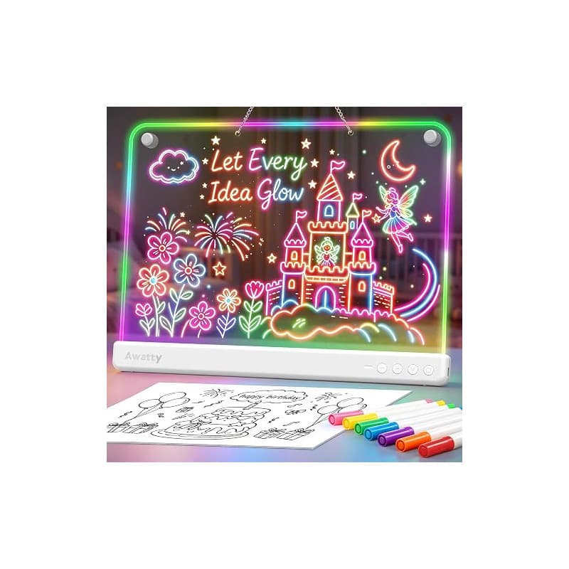 Awatty Tableau Lumineux LED Rechargeable, Tablette de Dessin Lumineuse 16 Pouces avec 7 Couleurs et 10 Effets de Lumière, Planch