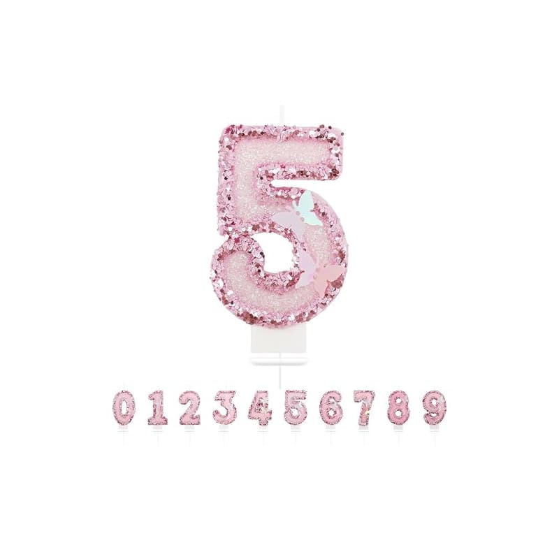 Bougies d'anniversaire Numéro 5,3D Rose Bougie Chiffre 5,Papillon Decoration Gateau Anniversaire,Bougies Scintillantes Gâteau To