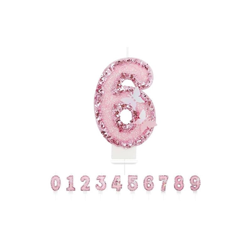 Bougies d'anniversaire Numéro 6,3D Rose Bougie Chiffre 6,Papillon Decoration Gateau Anniversaire,Bougies Gâteau Topper Decoratio