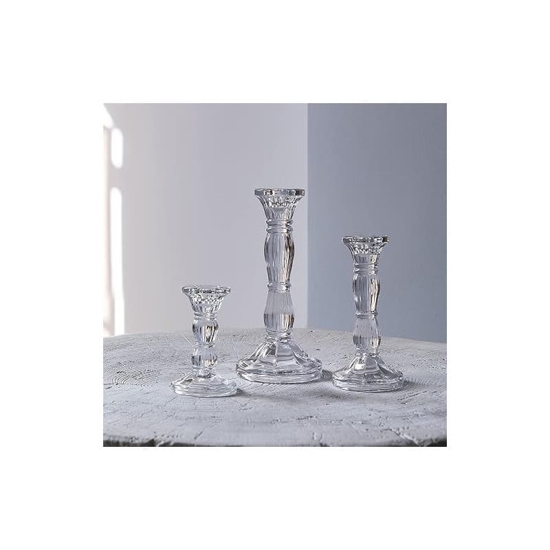 Ensemble De 3 Bougeoirs en Verre Cristal Clair Chandeliers décoratifs pour Bougies funéraires, Bougies Coniques LED, Parties, pi