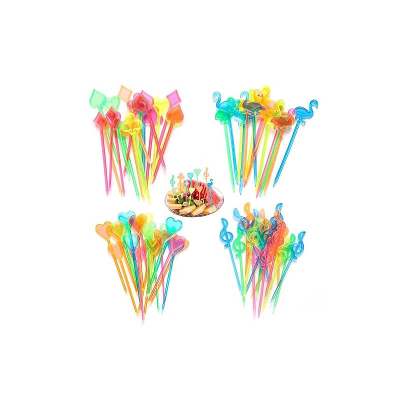 HMCEY 200 Pièces Pique Aperitif Plastique,Pic a Brochette Coloré,Pic Apero Reutilisable,Fourchettes à Fruits,Brochettes Cocktail