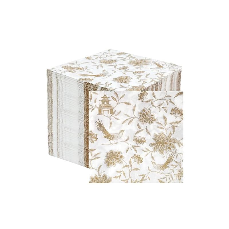 Table Fun 100 serviettes papier Chinoiserie dorées 2 plis 33 cm, serviettes jetables pour anniversaires, mariages élégants et te