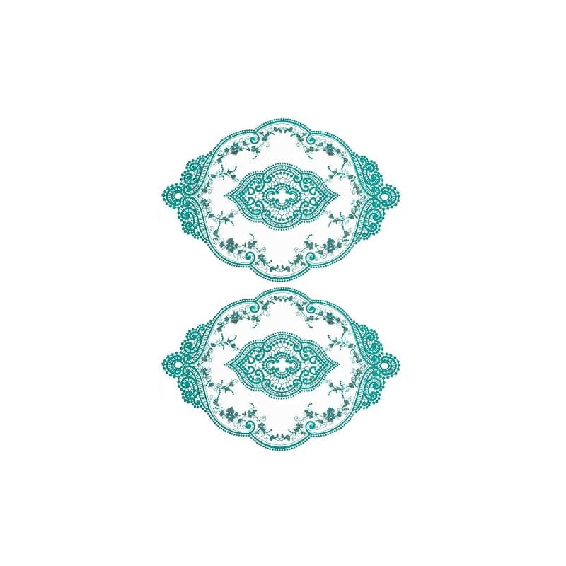 sourcing map Lot De 2 Sets De Table Rétro en Dentelle, Ovales, Brodés, 30X43 Cm, Napperons Français en Crochet, Dessous De Verre